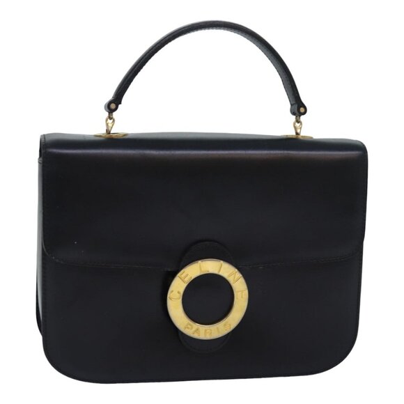 CELINE Circle Hand Bag Leather Black Auth bs16343 - Picture 1 of 16